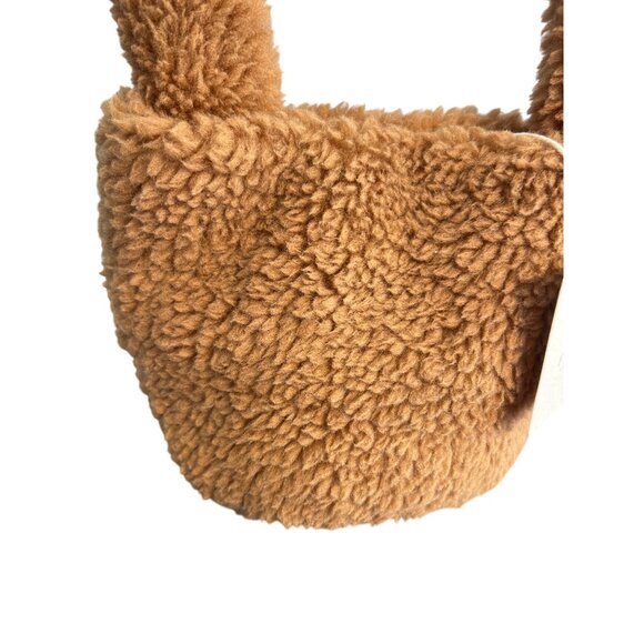 Fadivo New York Brown Sherpa Teddy Bucket Bag Handbag Baguette Snap Closure NWT - Picture 2 of 6